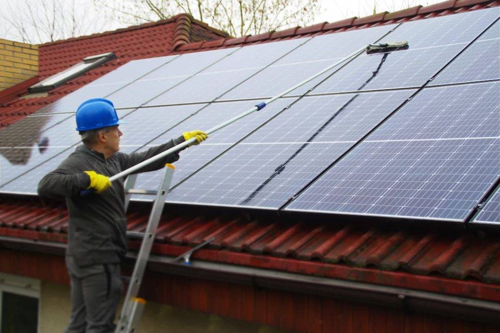 Solar panels being cleaned